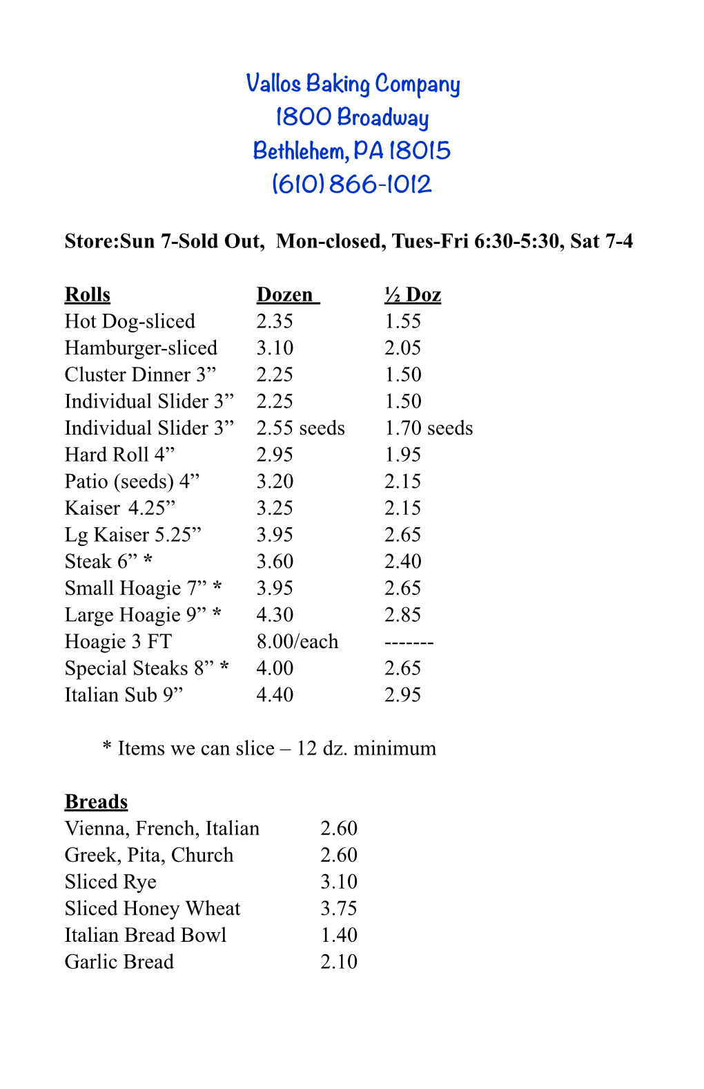 Retail Price List 2019