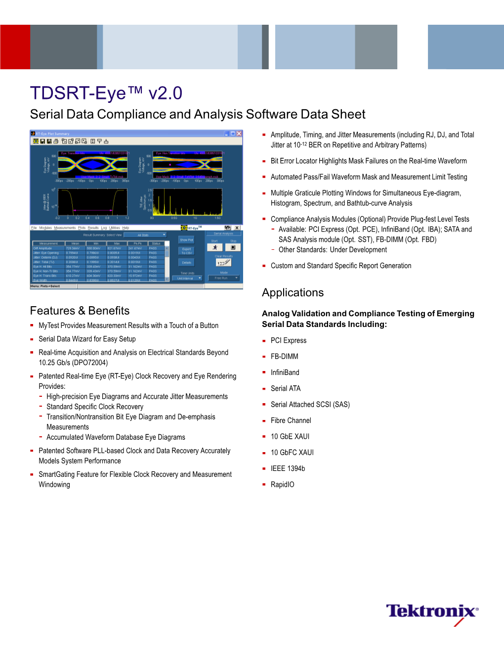 TDSRT-Eye™ V2.0 Serial Data Compliance and Analysis Software Data Sheet