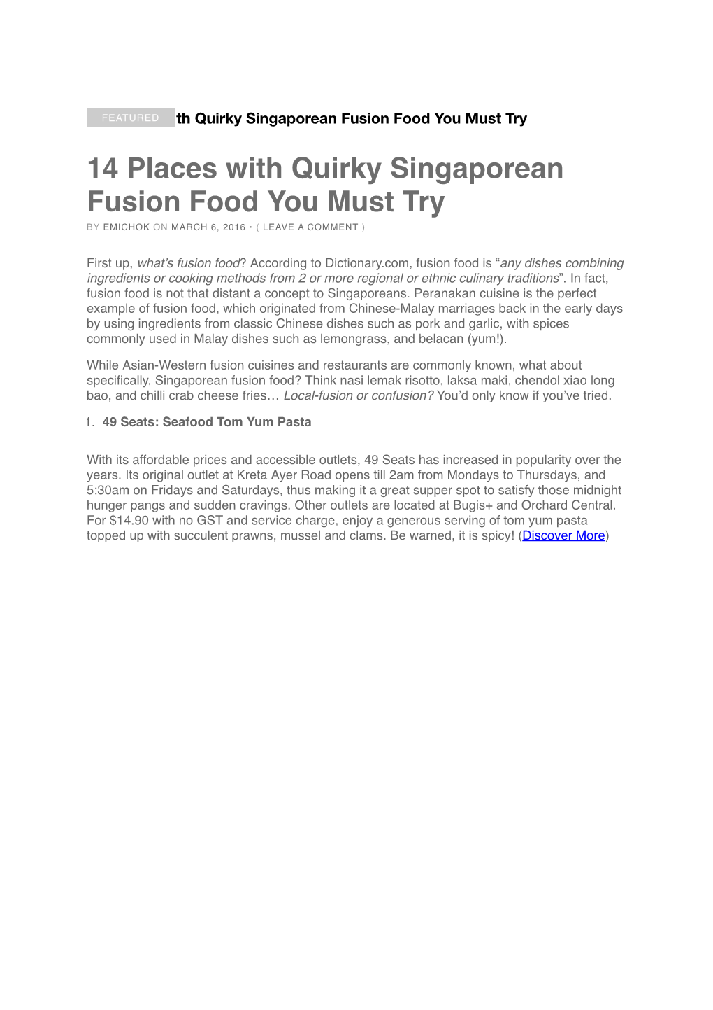 14 Places with Quirky Singaporean Fusion Food You Must Try by EMICHOK on MARCH 6, 2016 • ( LEAVE a COMMENT )