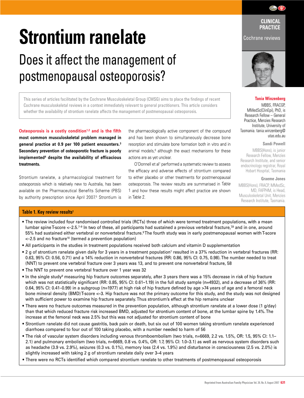 Strontium Ranelate Cochrane Reviews Does It Affect the Management of Postmenopausal Osteoporosis?