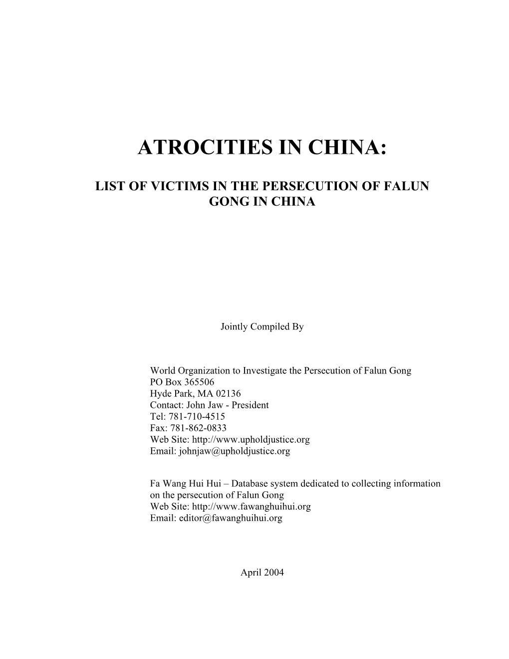 Atrocities in China