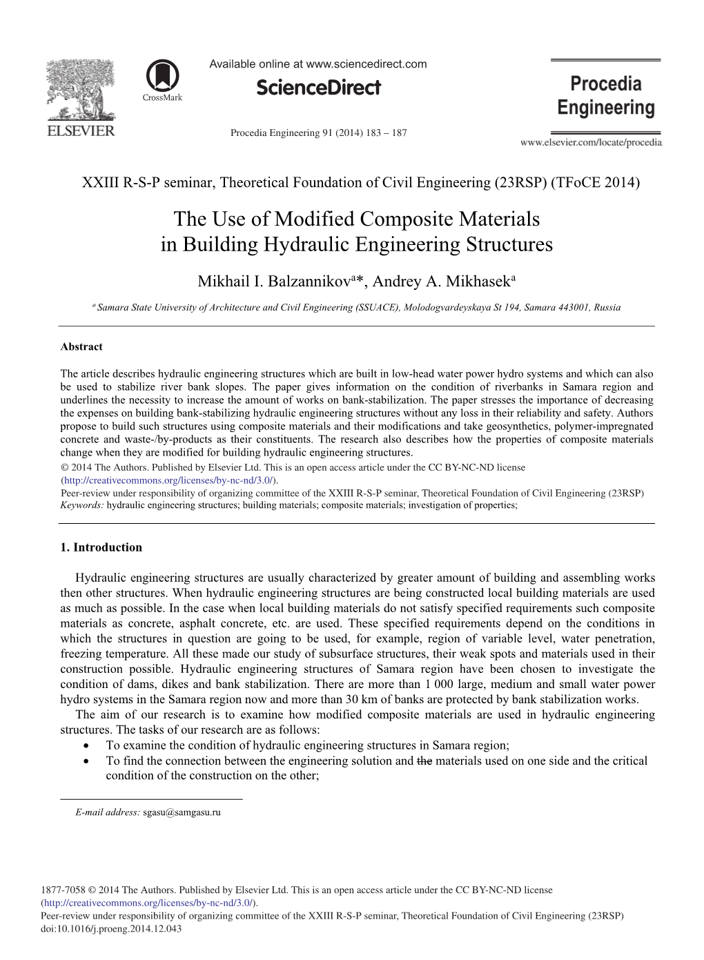 The Use of Modified Composite Materials in Building Hydraulic Engineering Structures