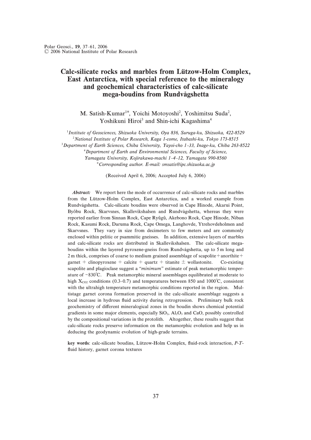 Calc-Silicate Rocks and Marbles from Lu¨Tzow-Holm Complex, East