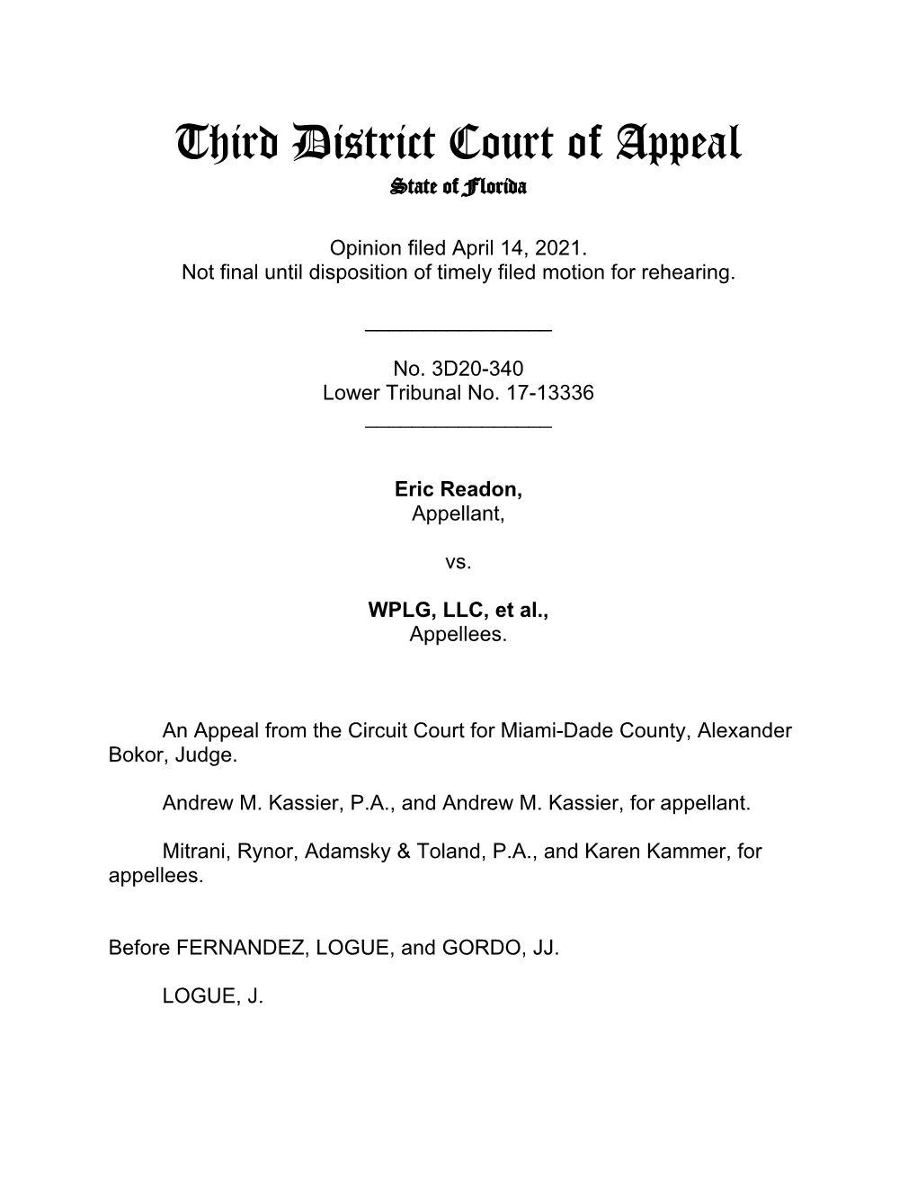 Third District Court of Appeal State of Florida