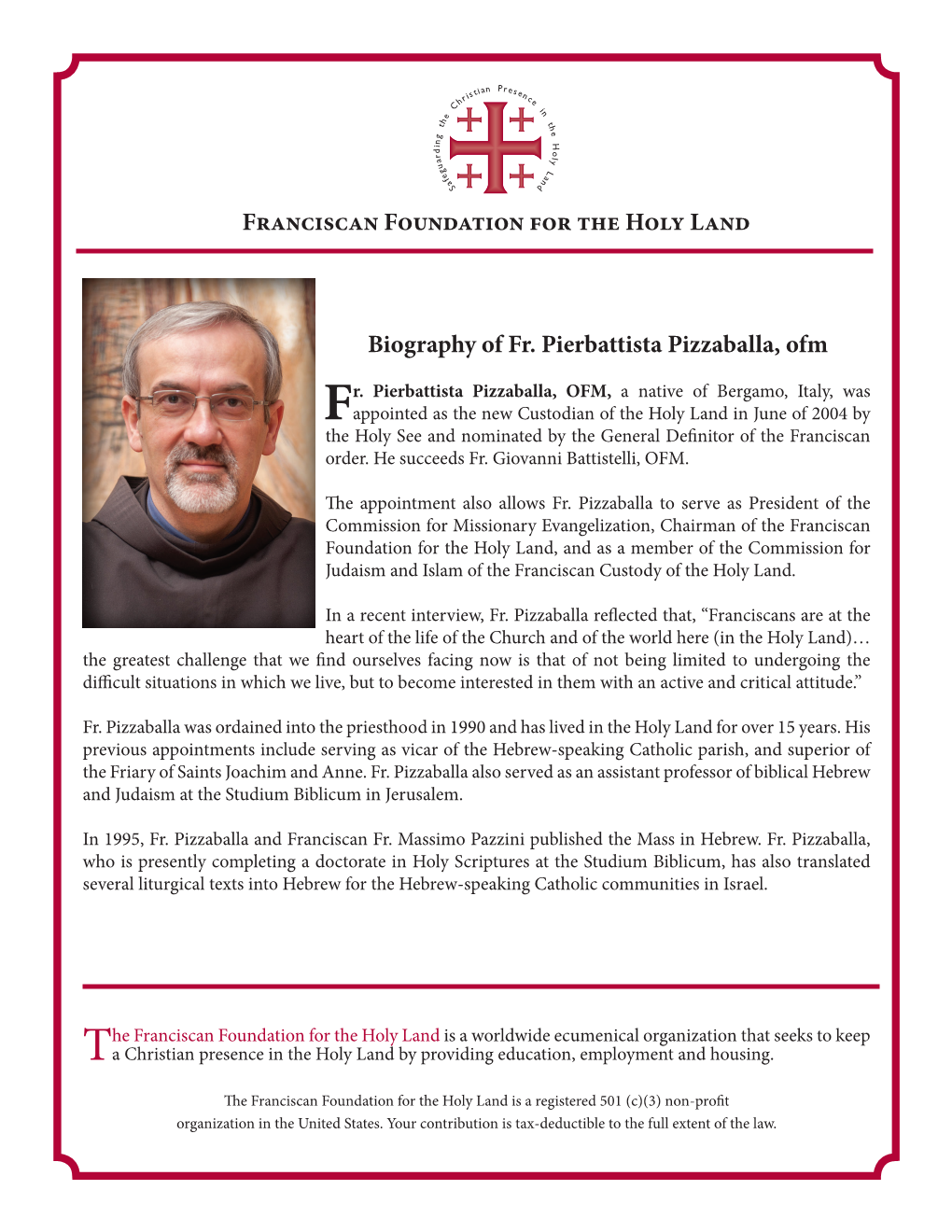 Biography of Fr. Pierbattista Pizzaballa, Ofm Franciscan