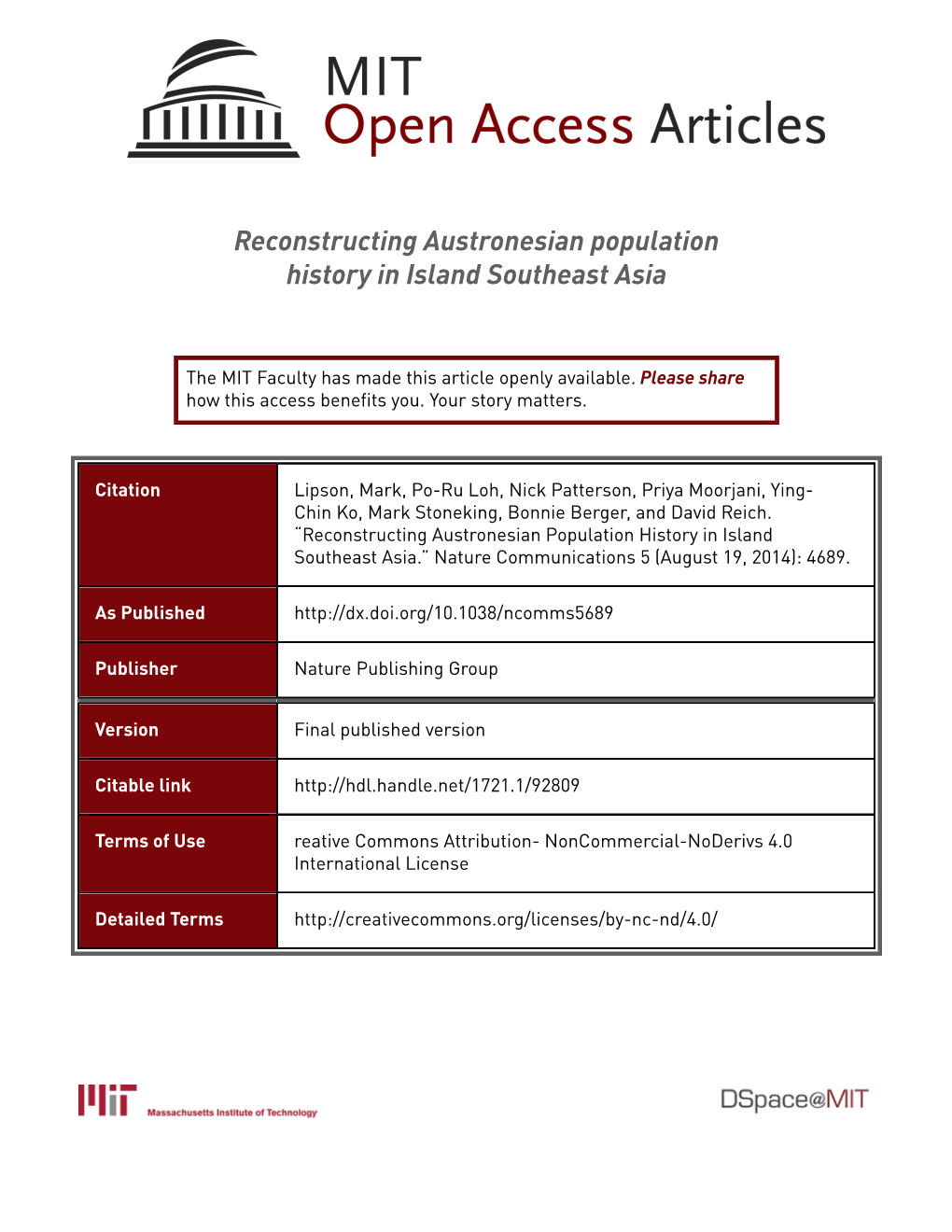 Reconstructing Austronesian Population History in Island Southeast Asia