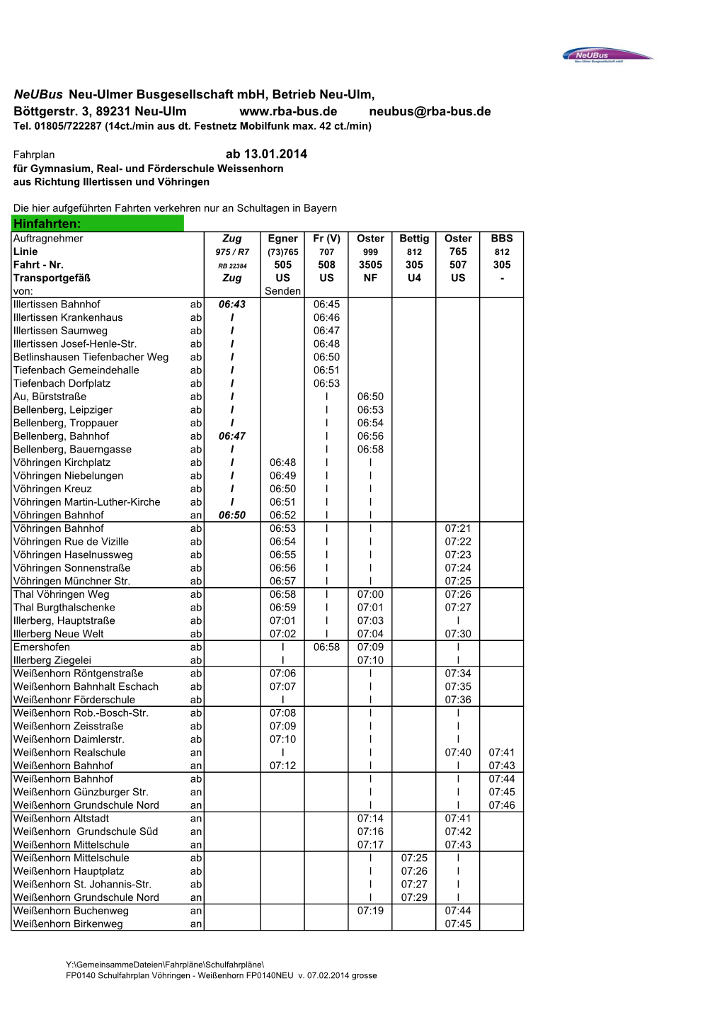 FP0140 Schulfahrplan Vöhringen - Weißenhorn FP0140NEU V