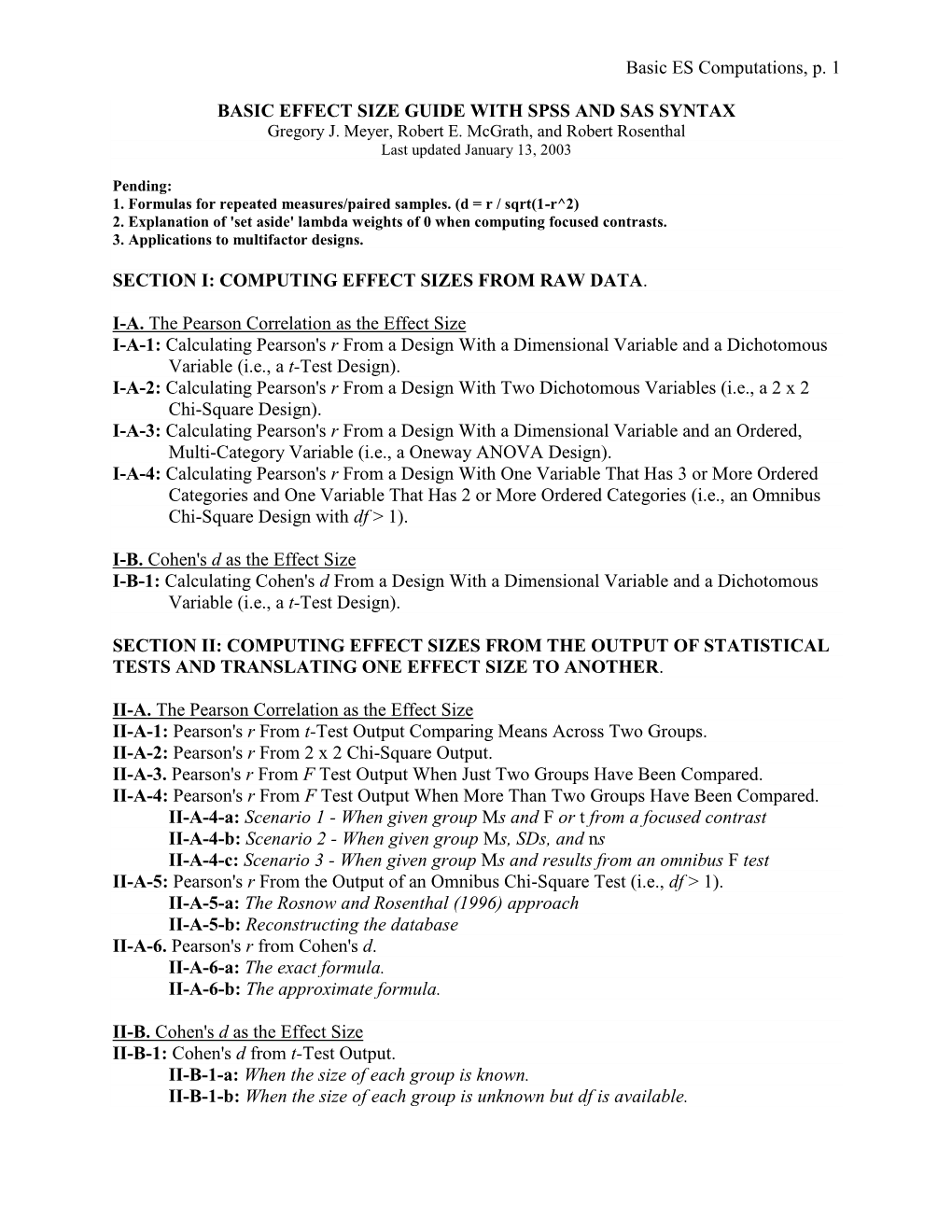 Basic ES Computations, P. 1 BASIC EFFECT SIZE GUIDE with SPSS