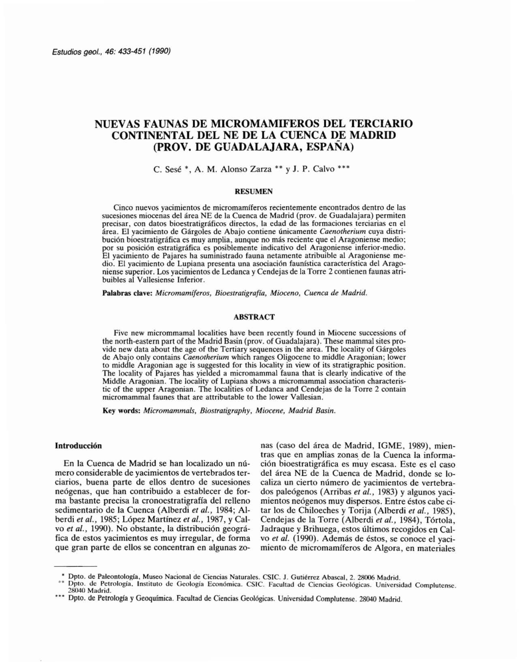 Nuevas Faunas De Micromamiferos Del Terciario Continental Del Ne De La Cuenca De Madrid (Prov