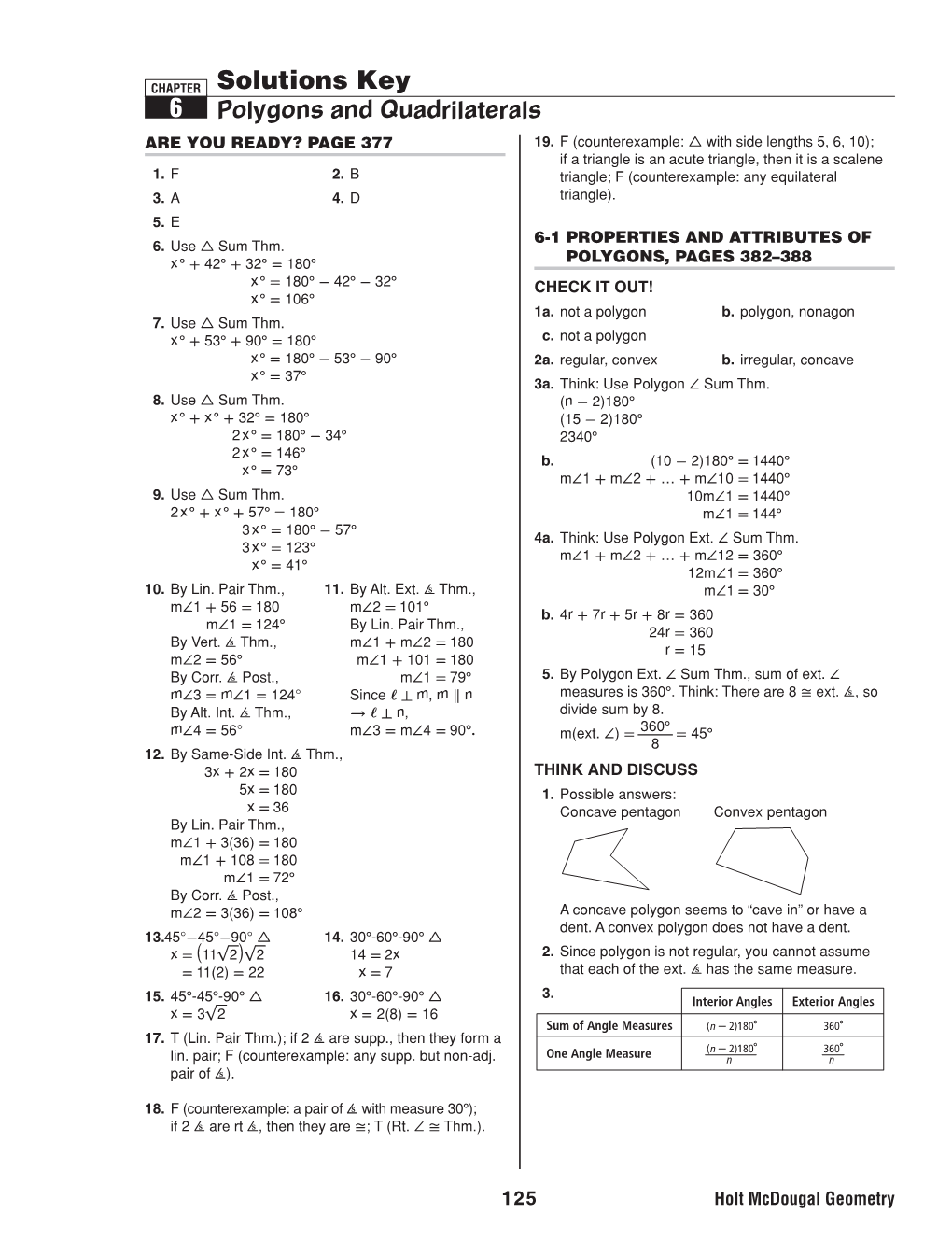 Solutions Key 6 Polygons and Quadrilaterals ARE YOU READY? PAGE 377 19