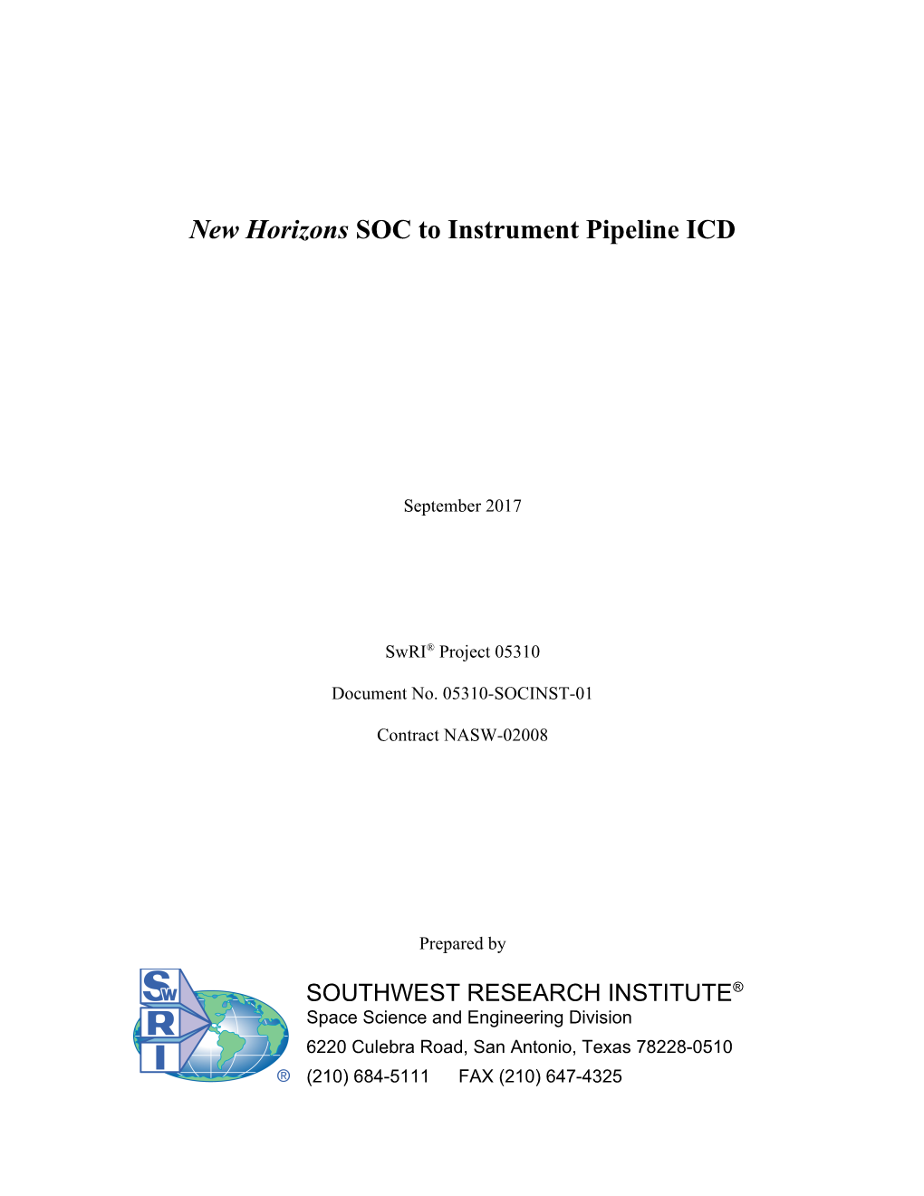 New Horizons SOC to Instrument Pipeline ICD