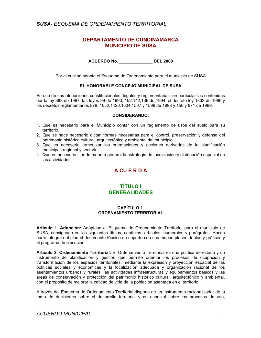 Susa- Esquema De Ordenamiento Territorial