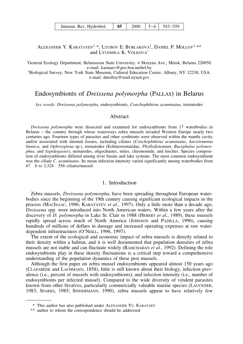 Endosymbionts of Dreissena Polymorpha (PALLAS) in Belarus