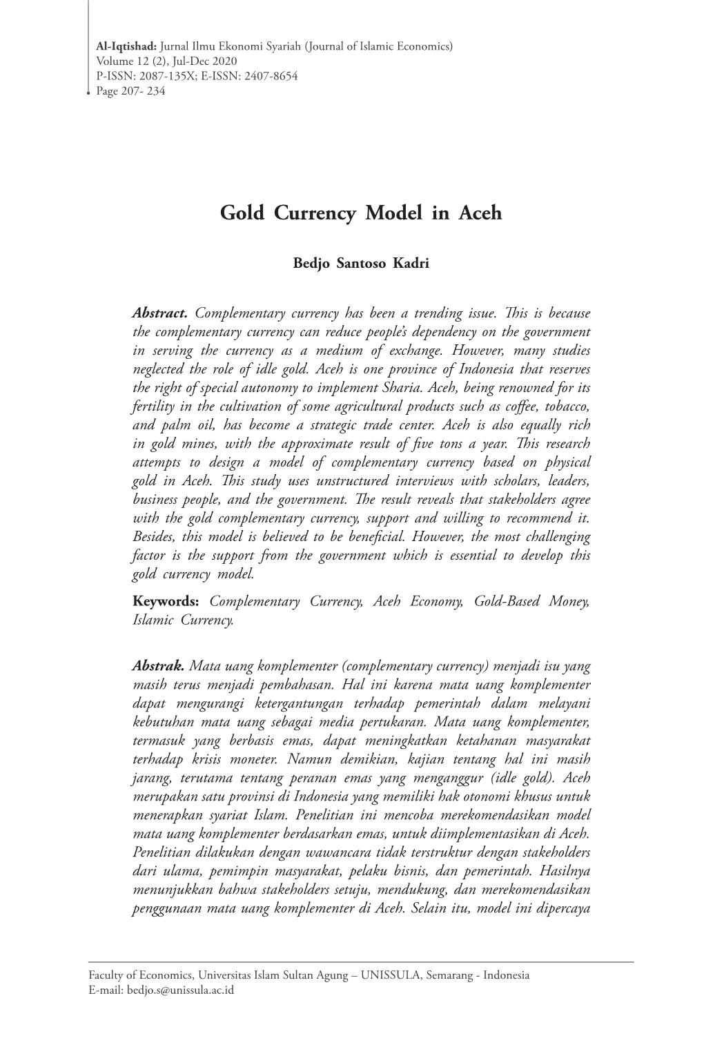 Gold Currency Model in Aceh
