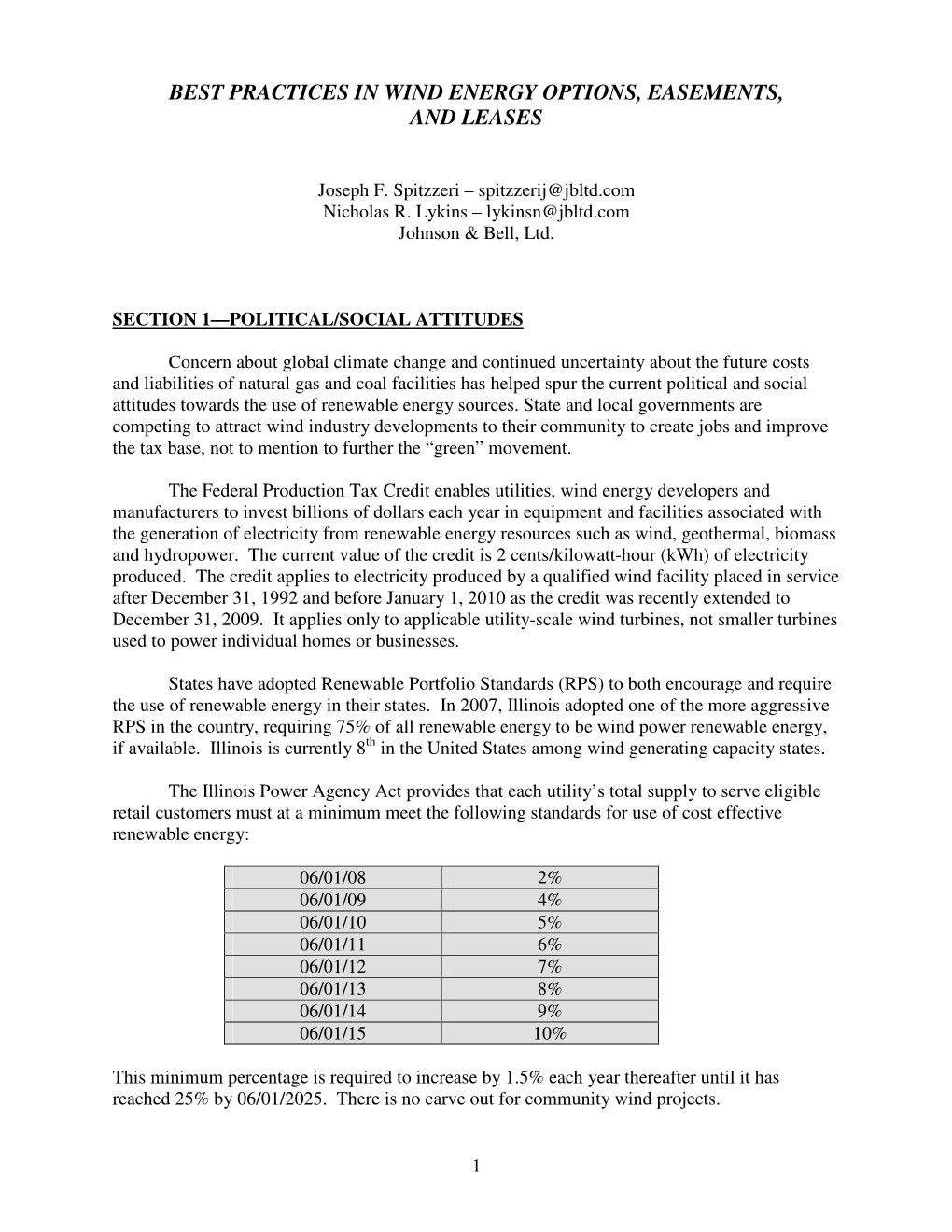 Best Practices in Wind Energy Options, Easements, and Leases