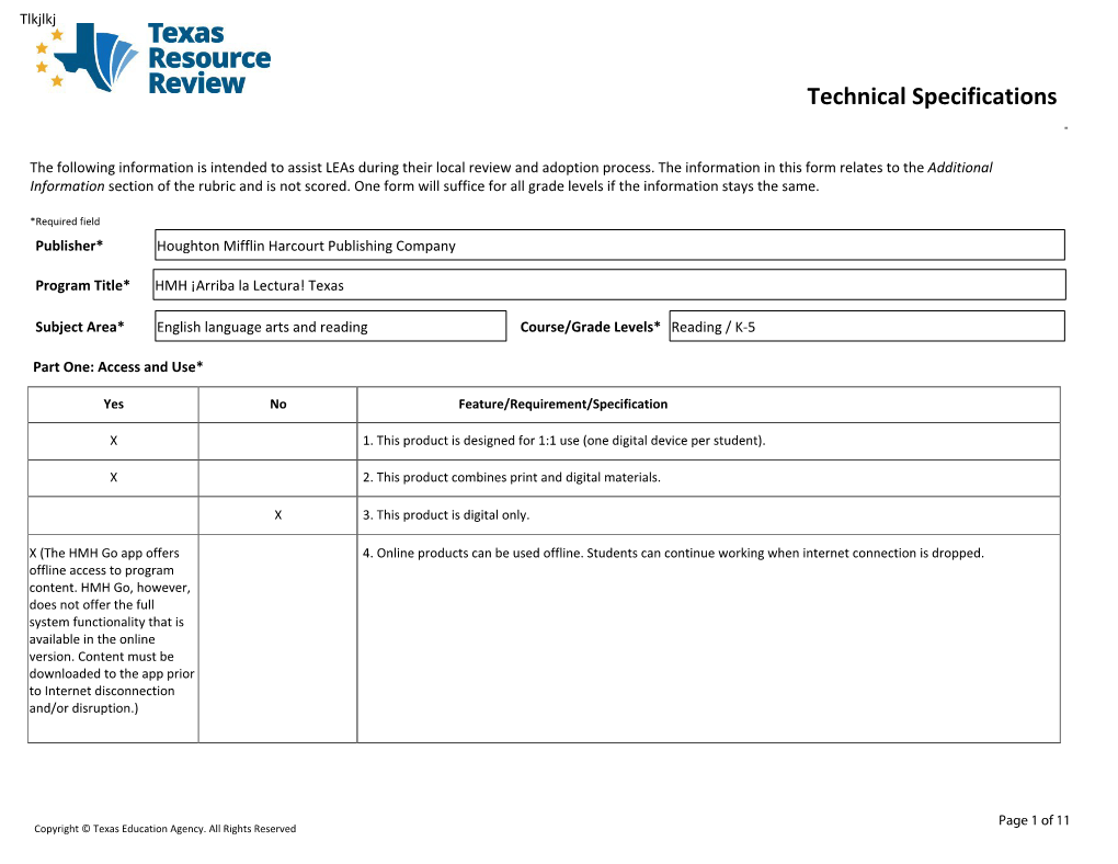 TRR Technical Specifications