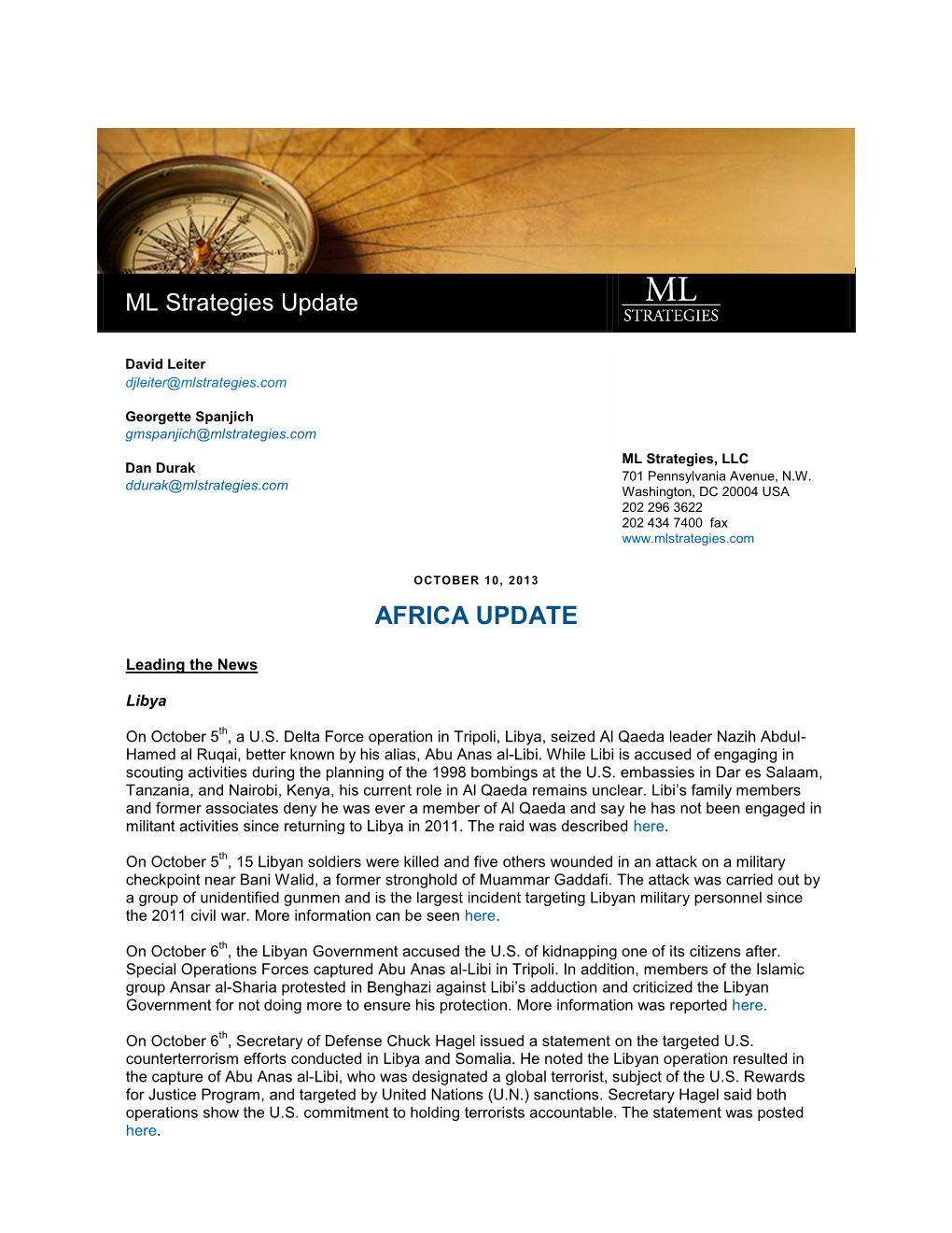 ML Strategies Update AFRICA UPDATE