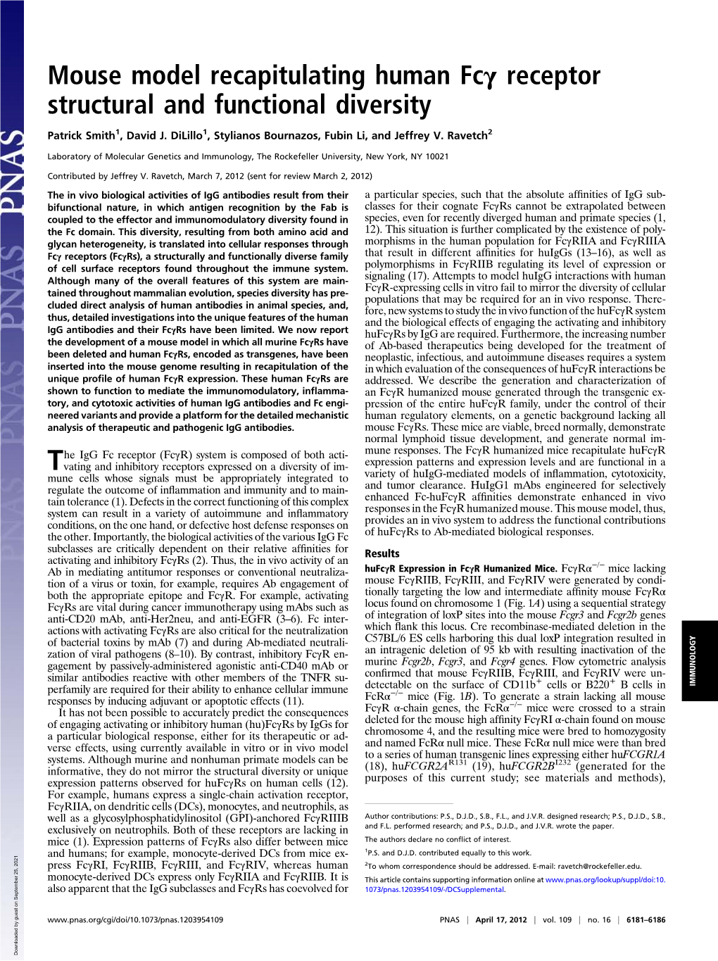 Mouse Model Recapitulating Human Fcγ Receptor Structural and Functional Diversity