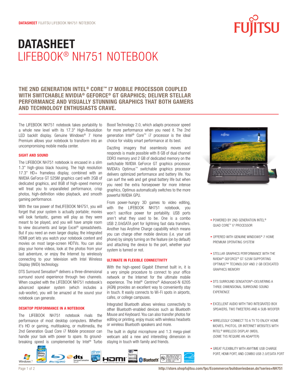 Datasheet Lifebook® Nh751 Notebook