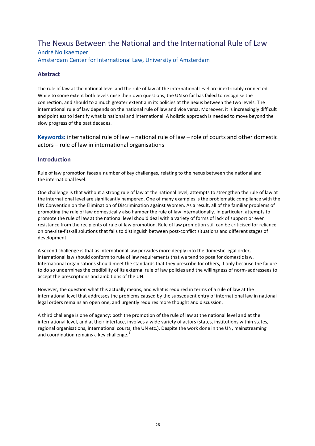 The Nexus Between the National and the International Rule of Law André Nollkaemper Amsterdam Center for International Law, University of Amsterdam
