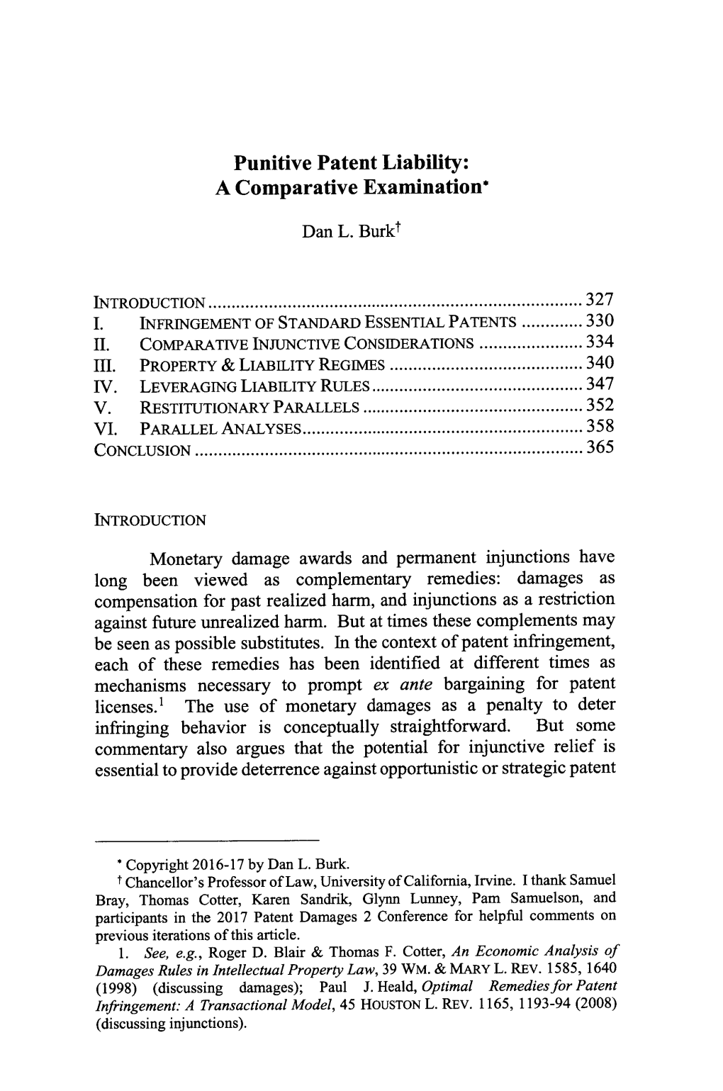 Punitive Patent Liability: a Comparative Examination*