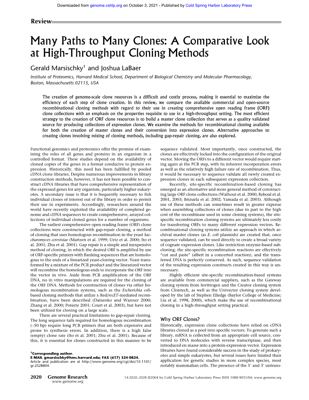 A Comparative Look at High-Throughput Cloning Methods