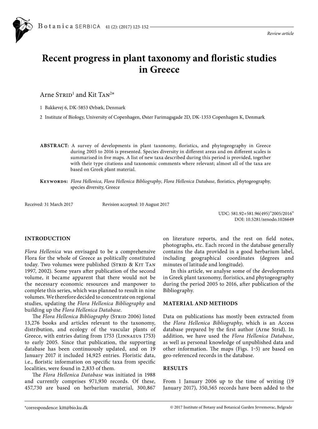 Recent Progress in Plant Taxonomy and Floristic Studies in Greece