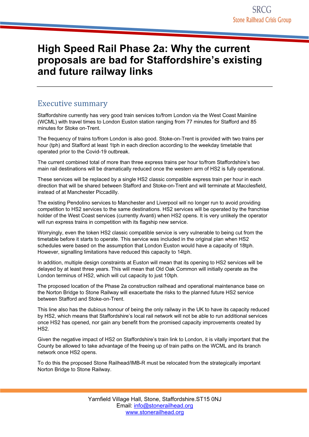 High Speed Rail Phase 2A: Why the Current Proposals Are Bad for Staffordshire's Existing and Future Railway Links