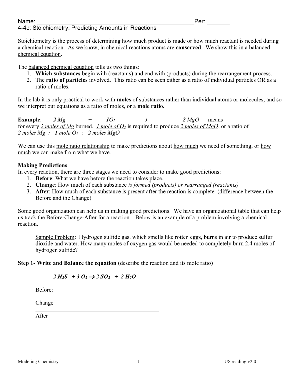 Stoichiometry: Predicting Amounts in Reactions