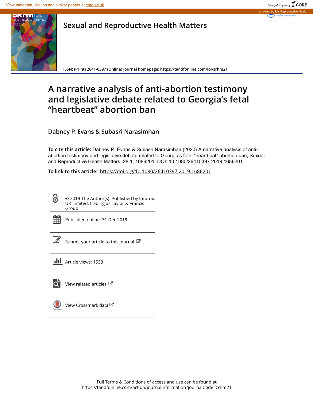 Abortion Testimony and Legislative Debate Related to Georgia’S Fetal “Heartbeat” Abortion Ban