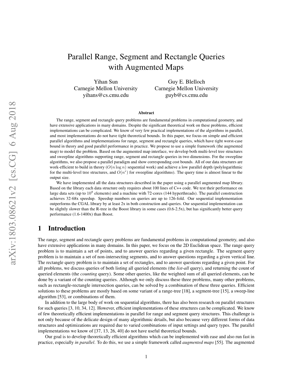 Parallel Range, Segment and Rectangle Queries with Augmented Maps