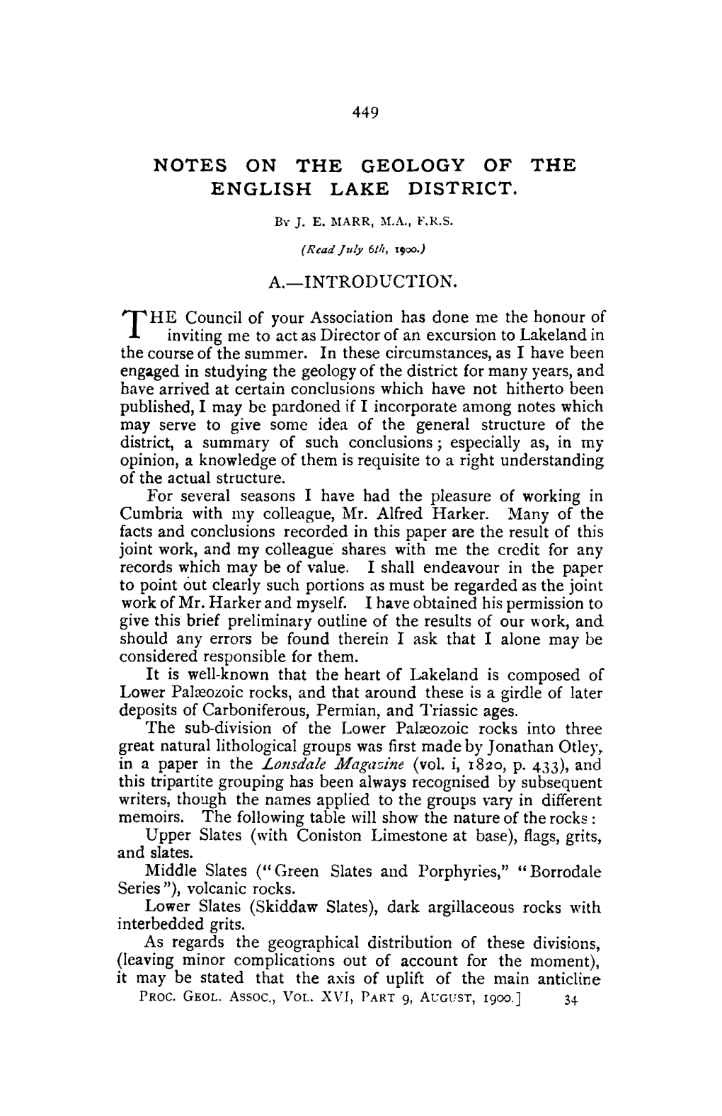 Notes on the Geology of the English Lake District