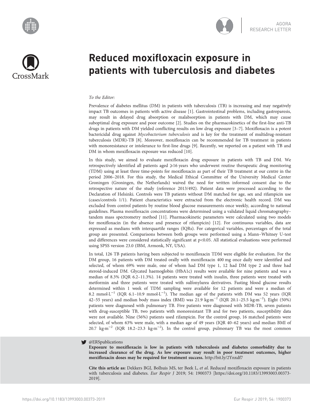 Reduced Moxifloxacin Exposure in Patients with Tuberculosis and Diabetes