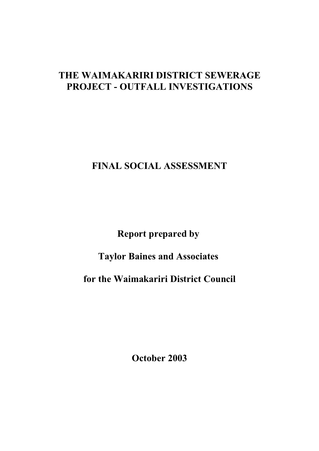 The Waimakariri District Sewerage Project - Outfall Investigations