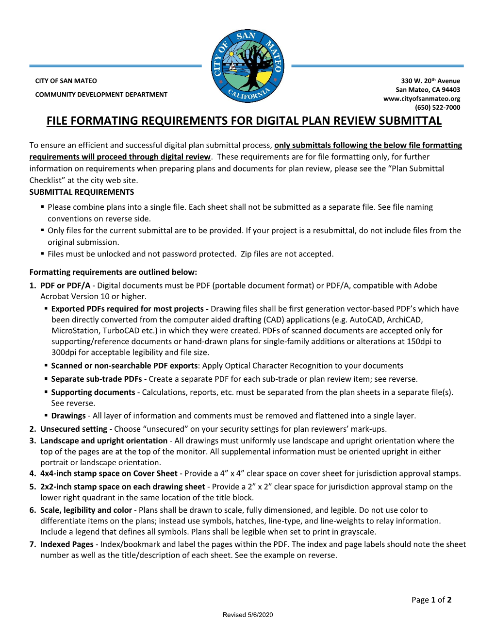 File Formating Requirements for Digital Plan Review Submittal