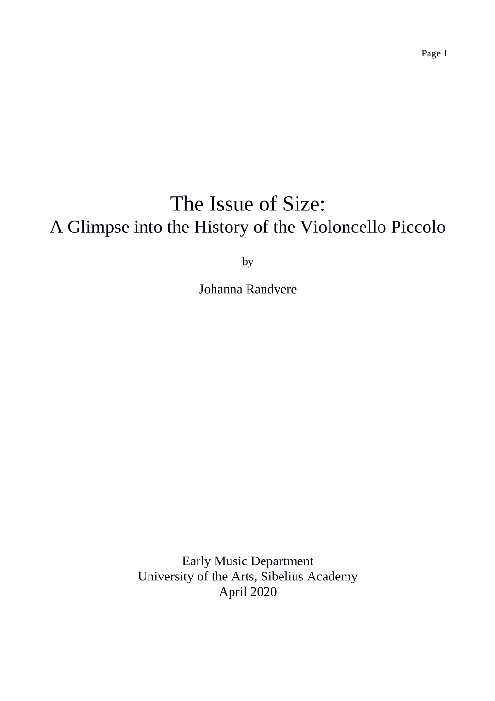 The Issue of Size: a Glimpse Into the History of the Violoncello Piccolo