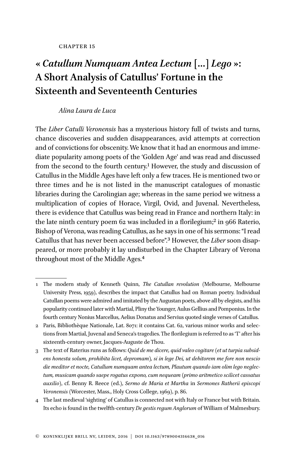 Catullum Numquam Antea Lectum […] Lego »: a Short Analysis of Catullus’ Fortune in the Sixteenth and Seventeenth Centuries