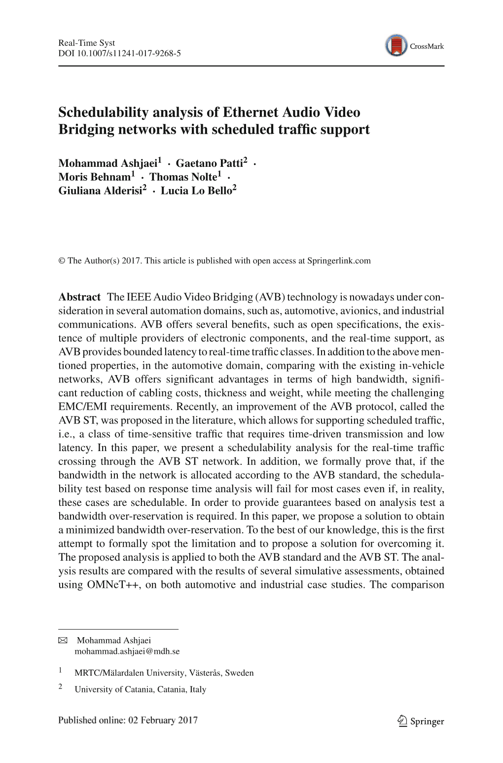 Schedulability Analysis of Ethernet Audio Video Bridging Networks with Scheduled Trafﬁc Support