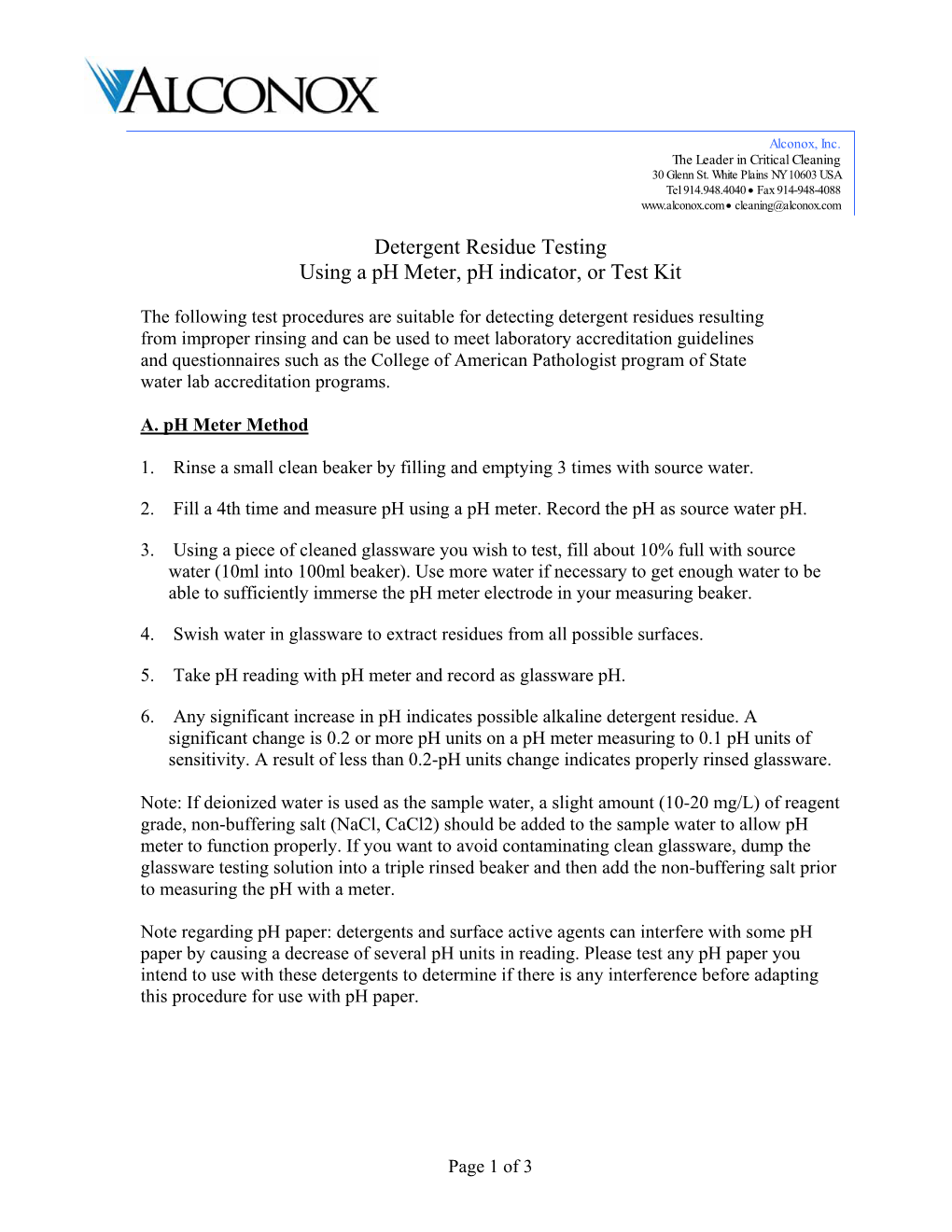 Detergent Residue Testing Using a Ph Meter, Ph Indicator, Or Test Kit