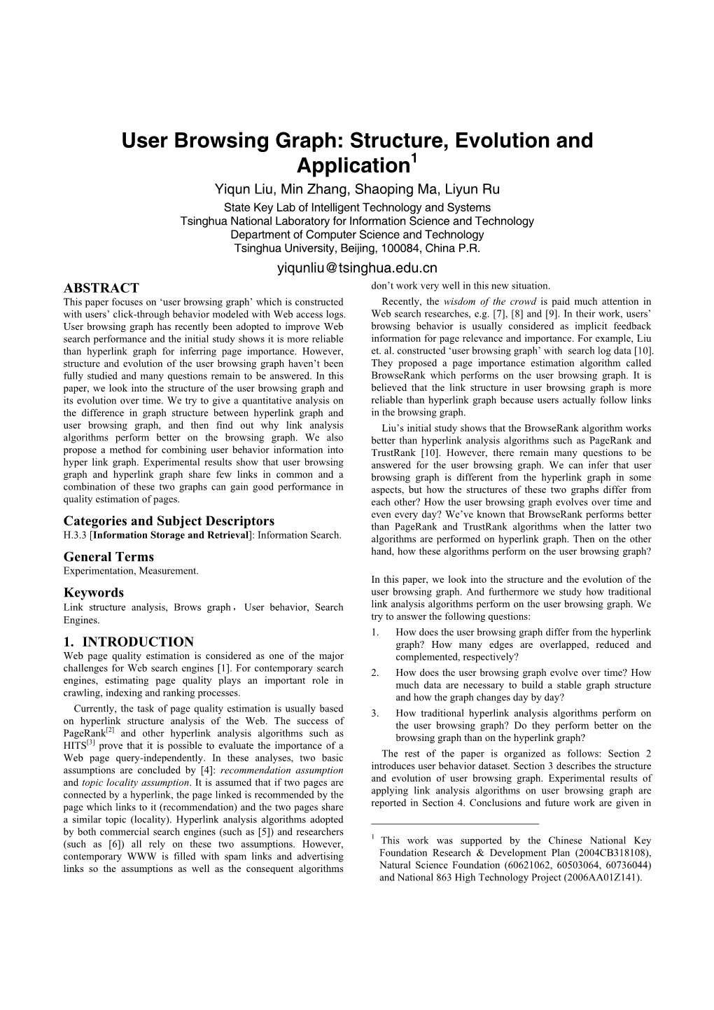 User Browsing Graph: Structure, Evolution and Application1