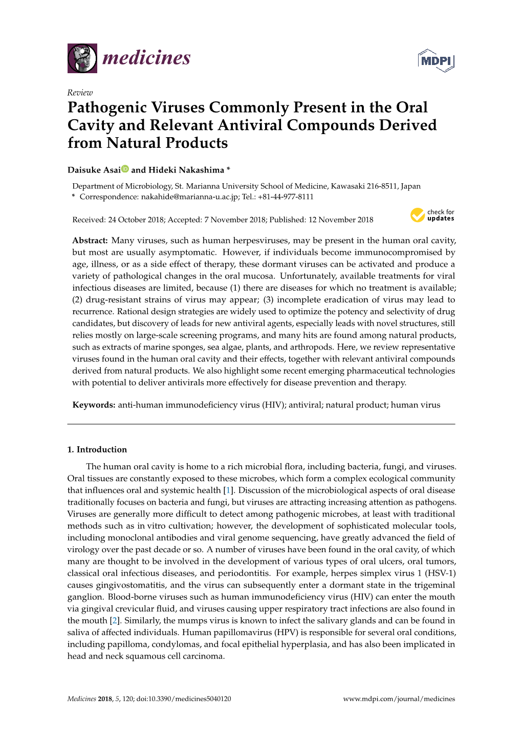 Pathogenic Viruses Commonly Present in the Oral Cavity and Relevant Antiviral Compounds Derived from Natural Products