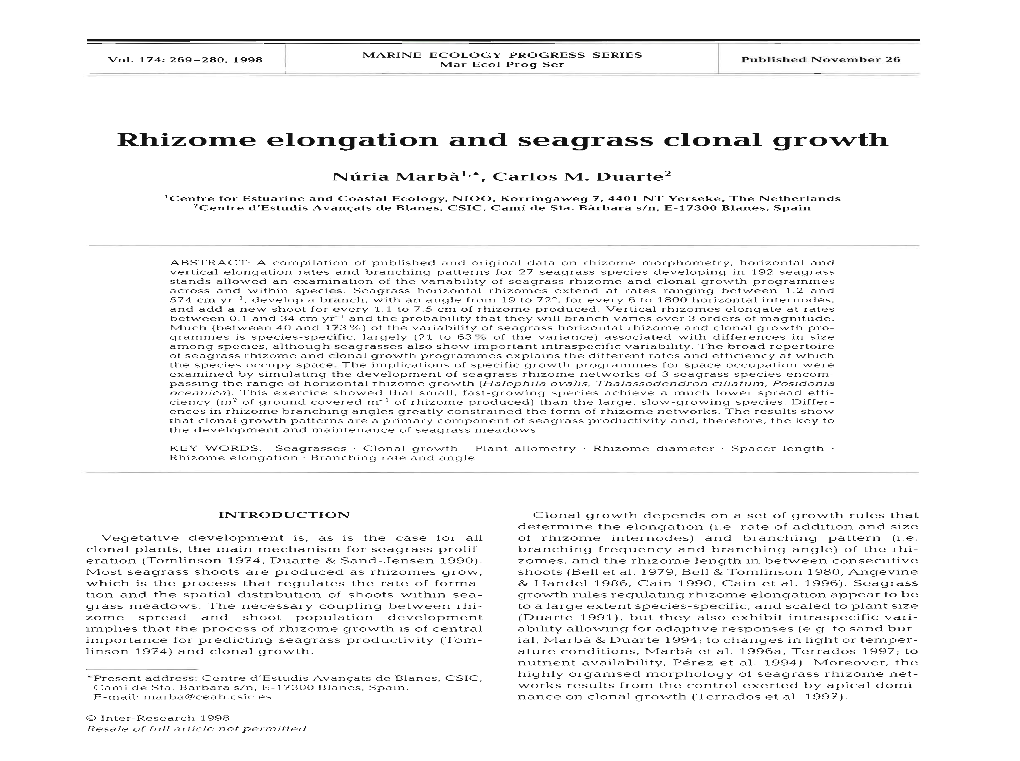 Rhizome Elongation and Seagrass Clonal Growth