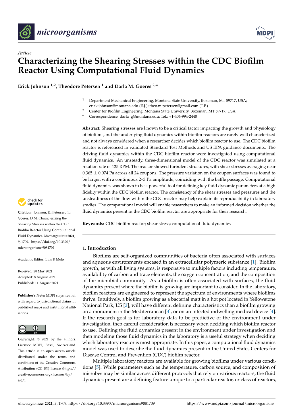 Characterizing the Shearing Stresses Within the CDC Biofilm Reactor