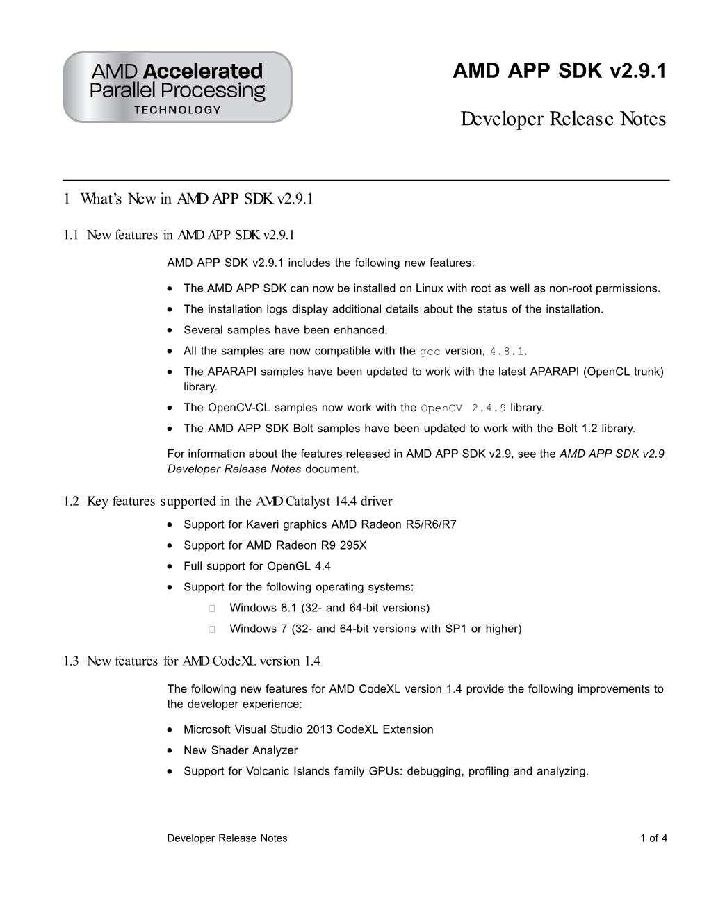 AMD APP SDK V2.9.1 Developer Release Notes