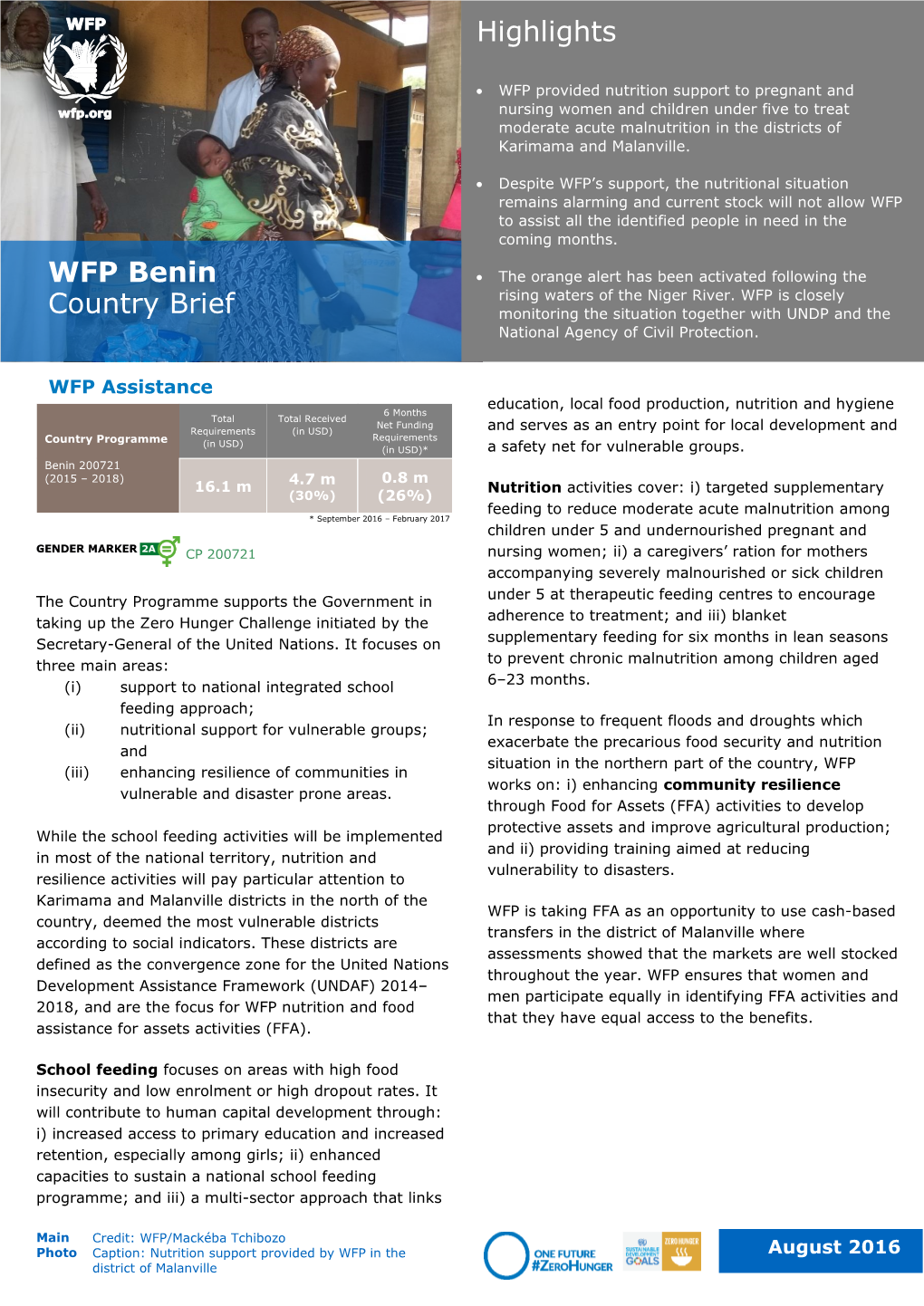 WFP Benin  the Orange Alert Has Been Activated Following The