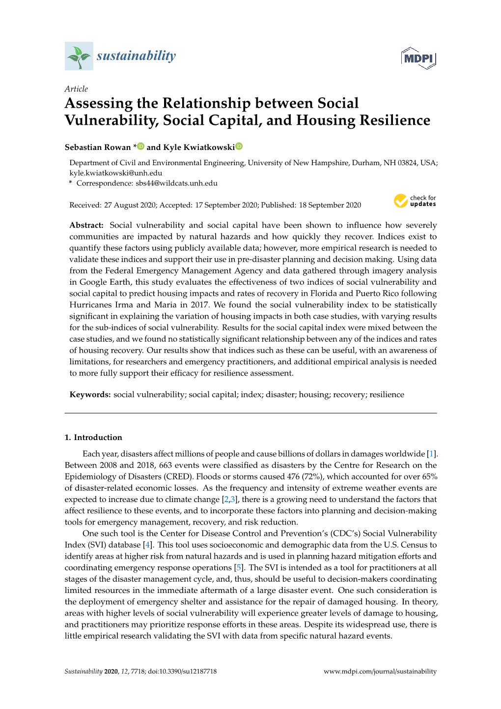 Assessing the Relationship Between Social Vulnerability, Social Capital, and Housing Resilience