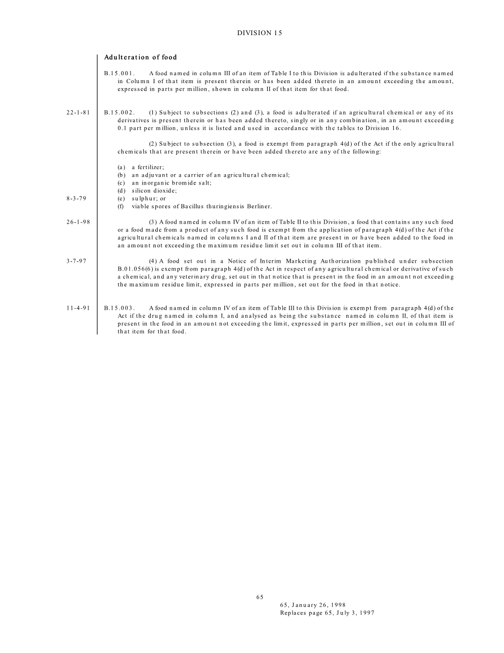 DIVISION 15 Adulteration Adulteration of Food