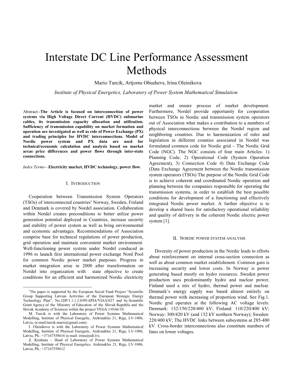 Interstate DC Line Performance Assessment Methods