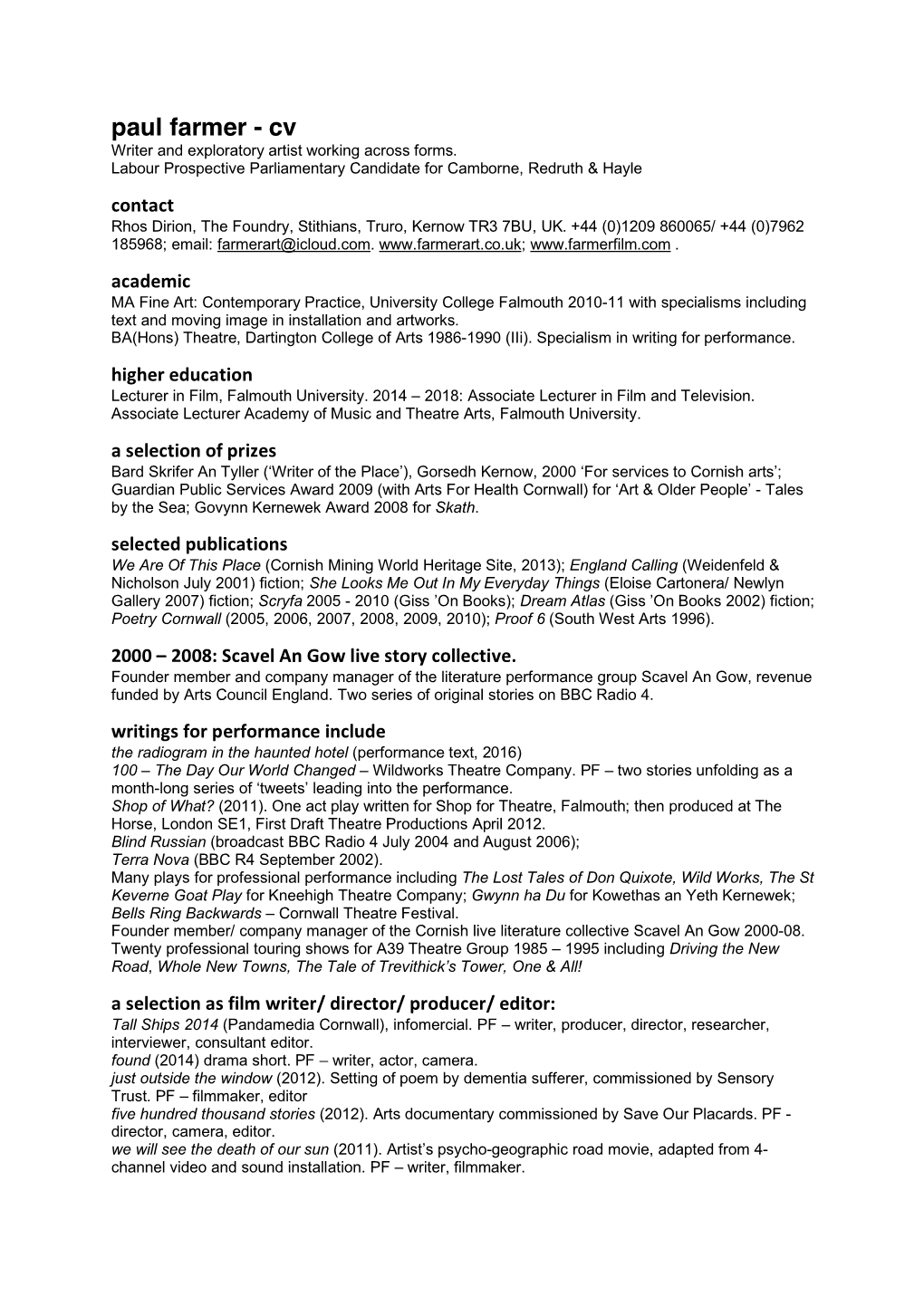 Paul Farmer CV January 2019 | 2