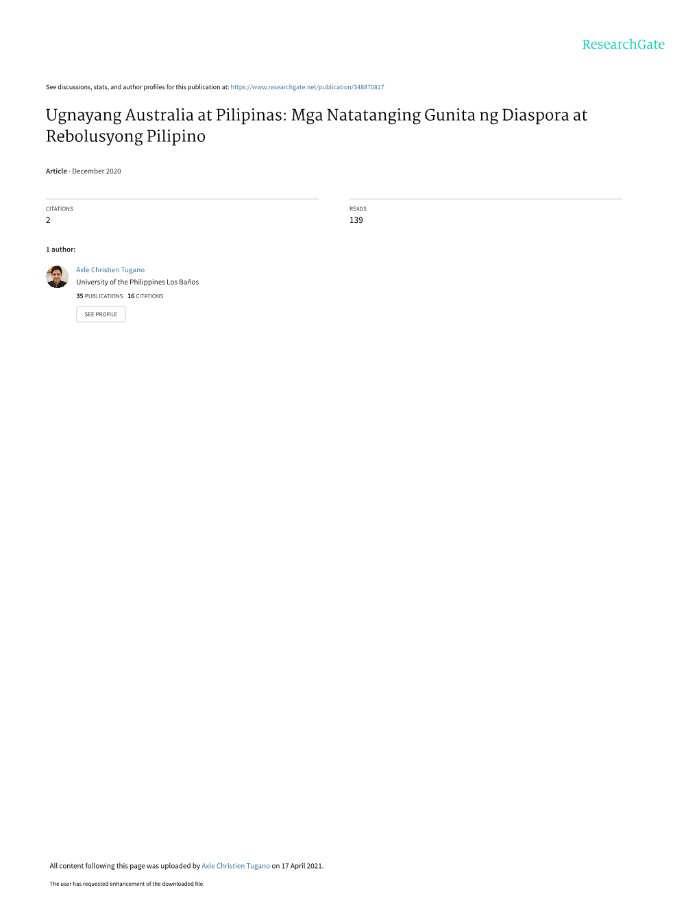 Ugnayang Australia at Pilipinas: Mga Natatanging Gunita Ng Diaspora at Rebolusyong Pilipino